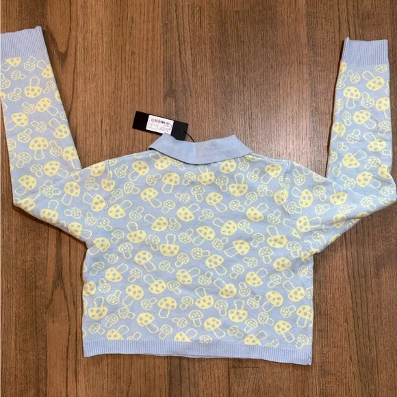 NEW Motel Rocks Baby Shroom Cropped Cardigan-Baby Blue/Yellow-Size XS - Picture 5 of 8